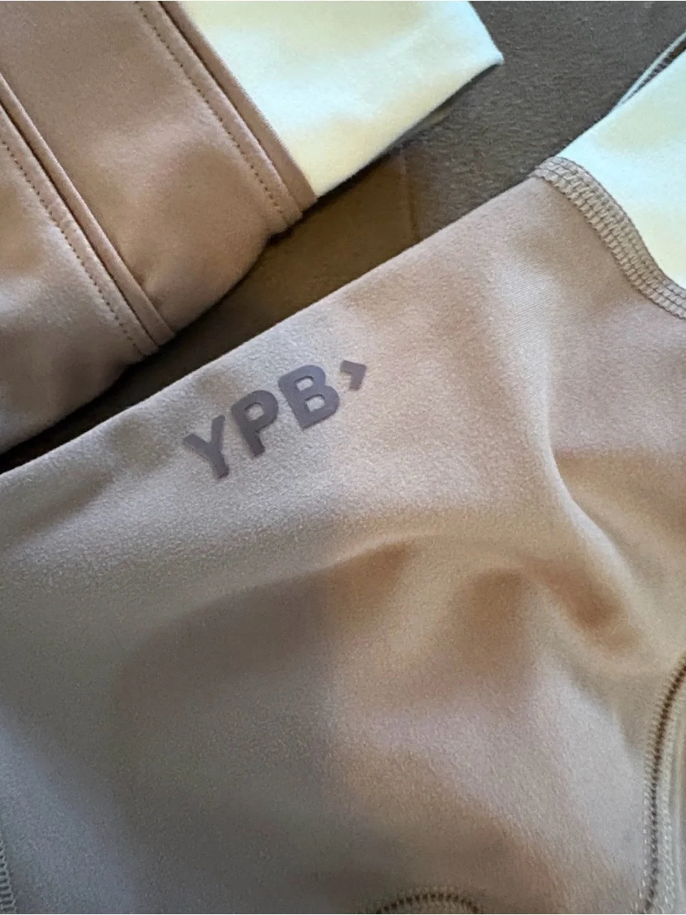 YPB Two-Tone High-Waist Leggings Set in Taupe & Cream